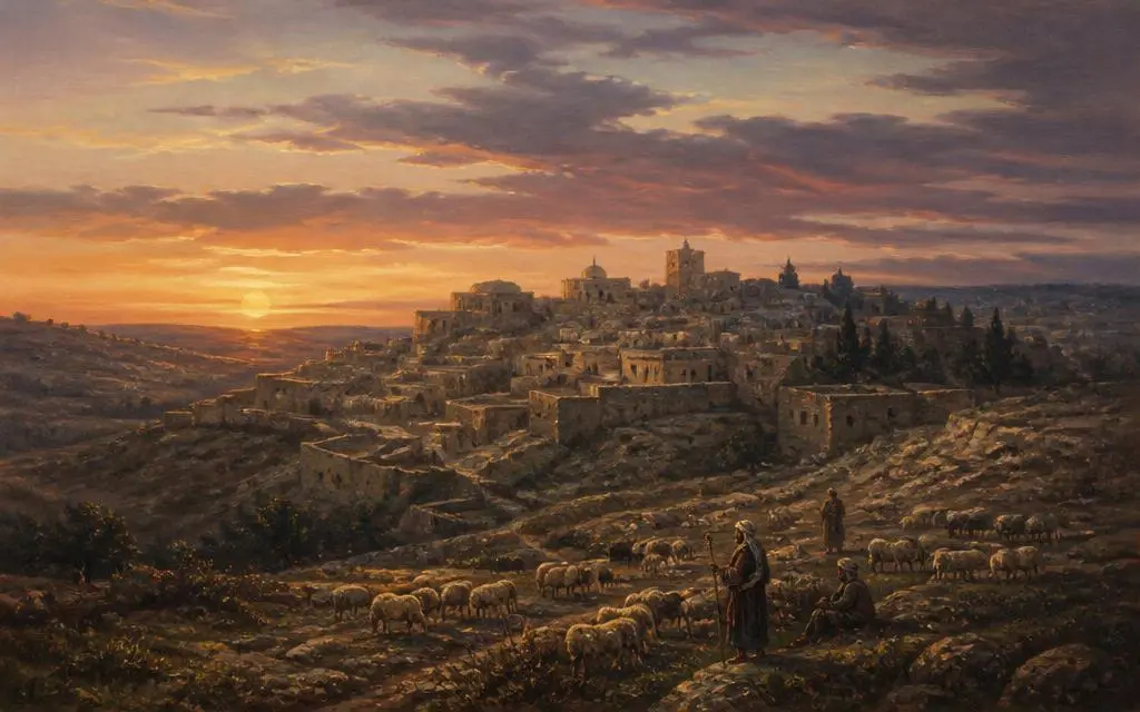 Belém na Bíblia — Cidade em Belém, Cisjordânia, a cerca de 8 km de Jerusalém Vista de Belém, cidade bíblico em Belém, Cisjordânia, a cerca de 8 km de Jerusalém