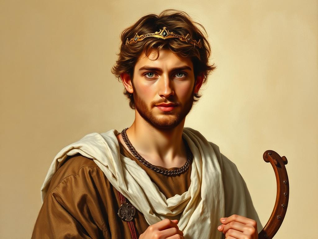 Representação artística de Davi, segundo rei de israel, pastor, músico e autor de salmos, personagem da Bíblia