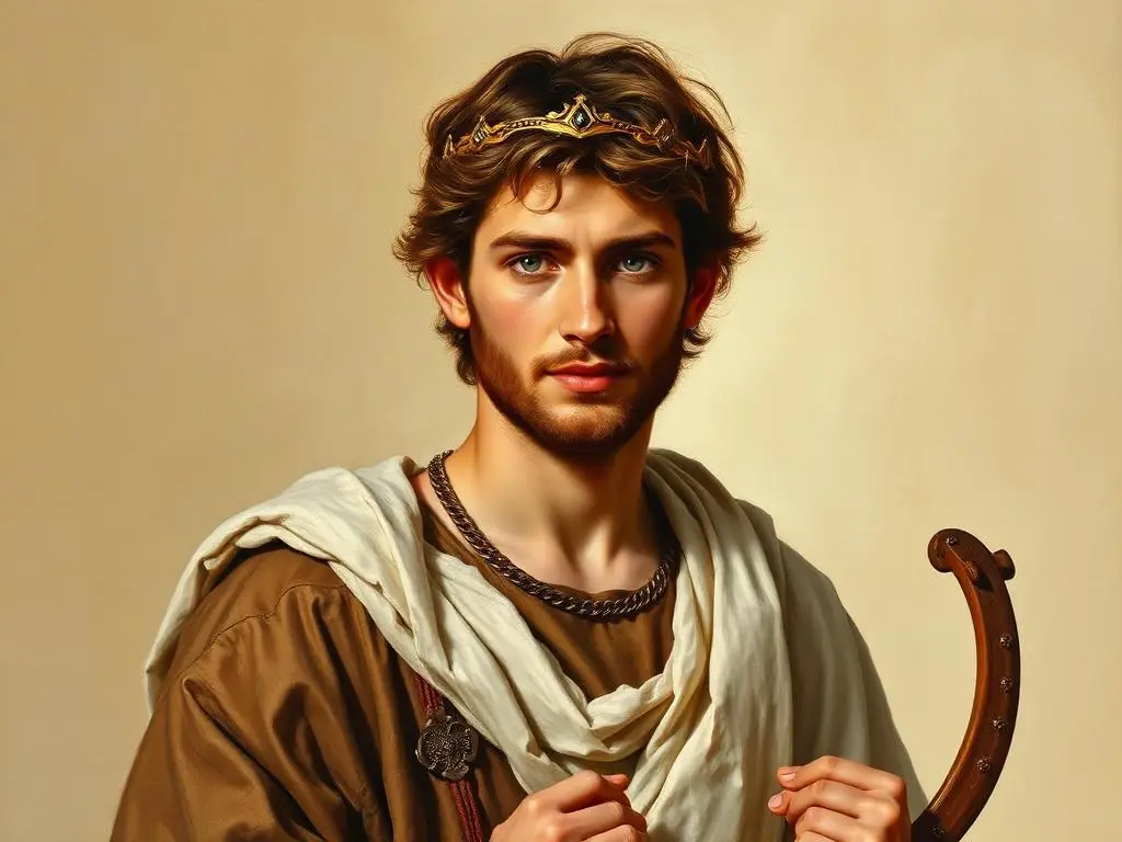 Representação artística de Davi, segundo rei de israel, pastor, músico e autor de salmos, personagem da Bíblia