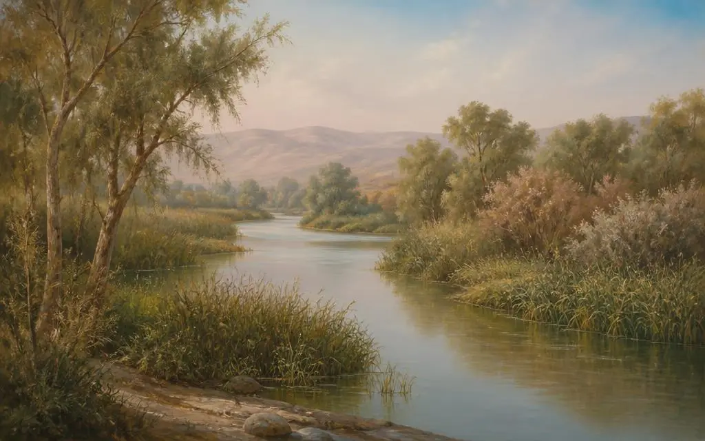 Rio Jordão na Bíblia — Rio em Vale do Jordão, entre Israel, Cisjordânia e Jordânia Vista de Rio Jordão, rio bíblico em Vale do Jordão, entre Israel, Cisjordânia e Jordânia