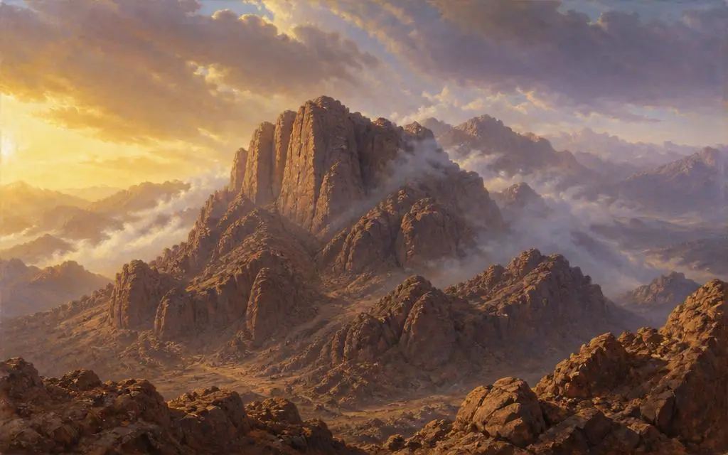 Monte Sinai na Bíblia — Monte em Tradicionalmente identificado com o Jebel Musa, península do Sinai, Egito Vista de Monte Sinai, monte bíblico em Tradicionalmente identificado com o Jebel Musa, península do Sinai, Egito
