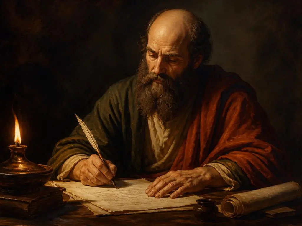 Representação artística de Paulo, apóstolo dos gentios, autor de epístolas, personagem da Bíblia