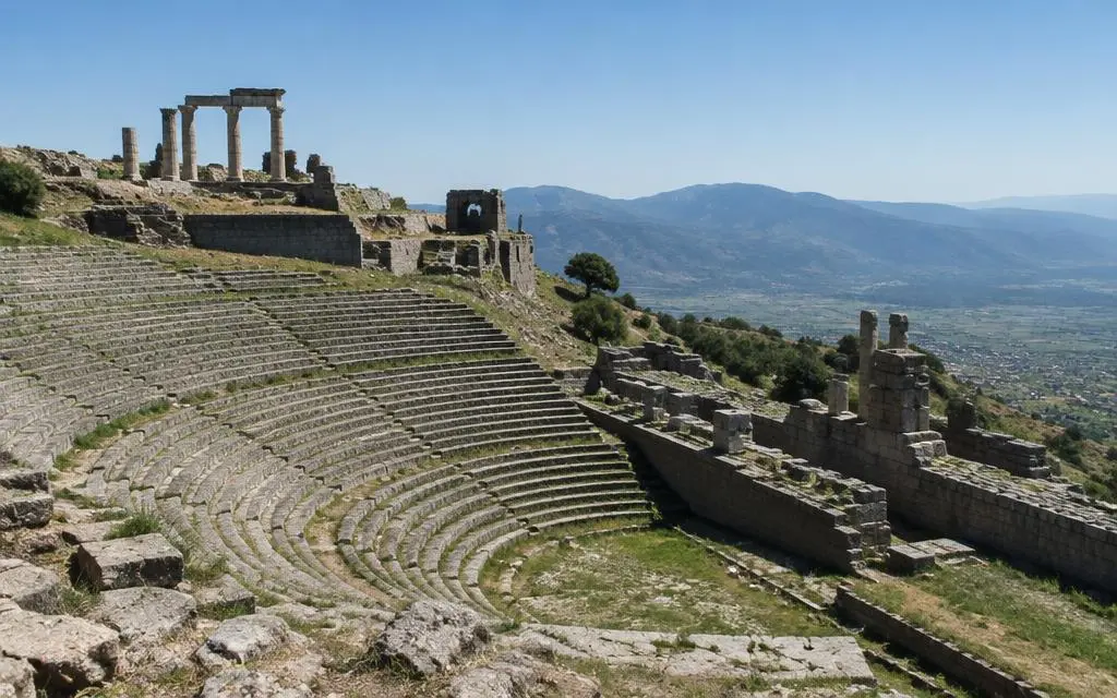 Vista de Pérgamo, cidade bíblico em Bergama, Turquia