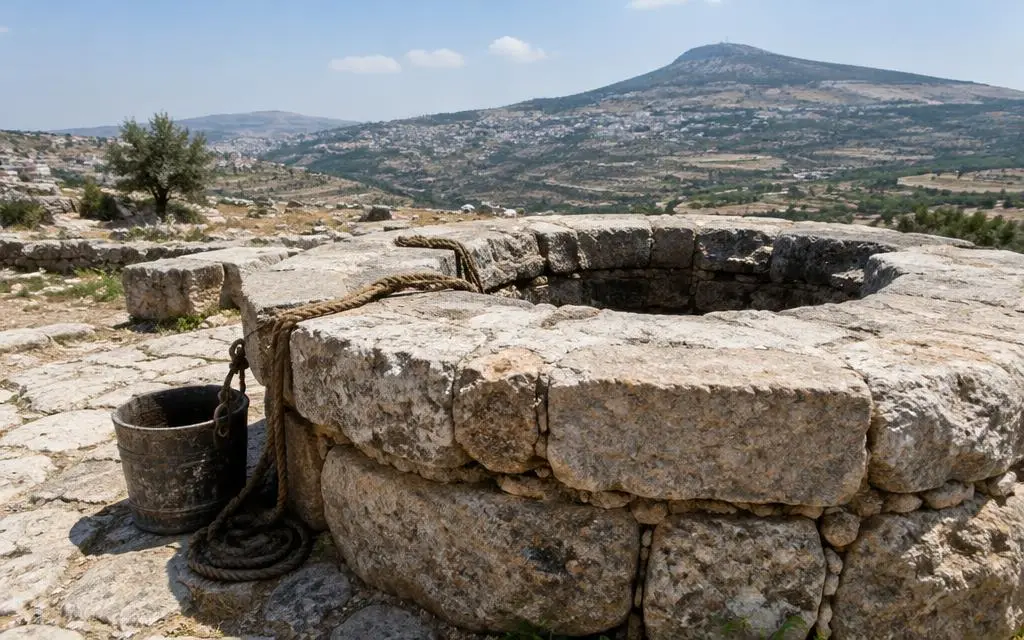 Vista de Poço de Jacó, lugar bíblico em próximo a Nablus, Cisjordânia