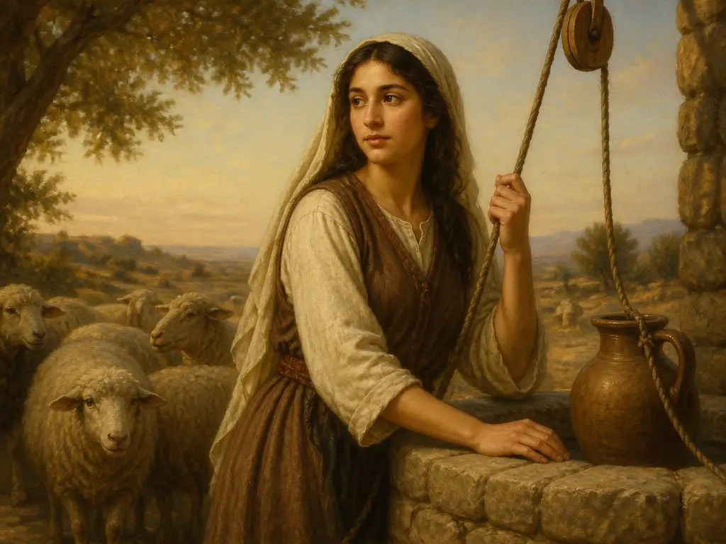 Representação artística de Raquel, esposa amada de jacó, mãe de josé e benjamim, personagem da Bíblia