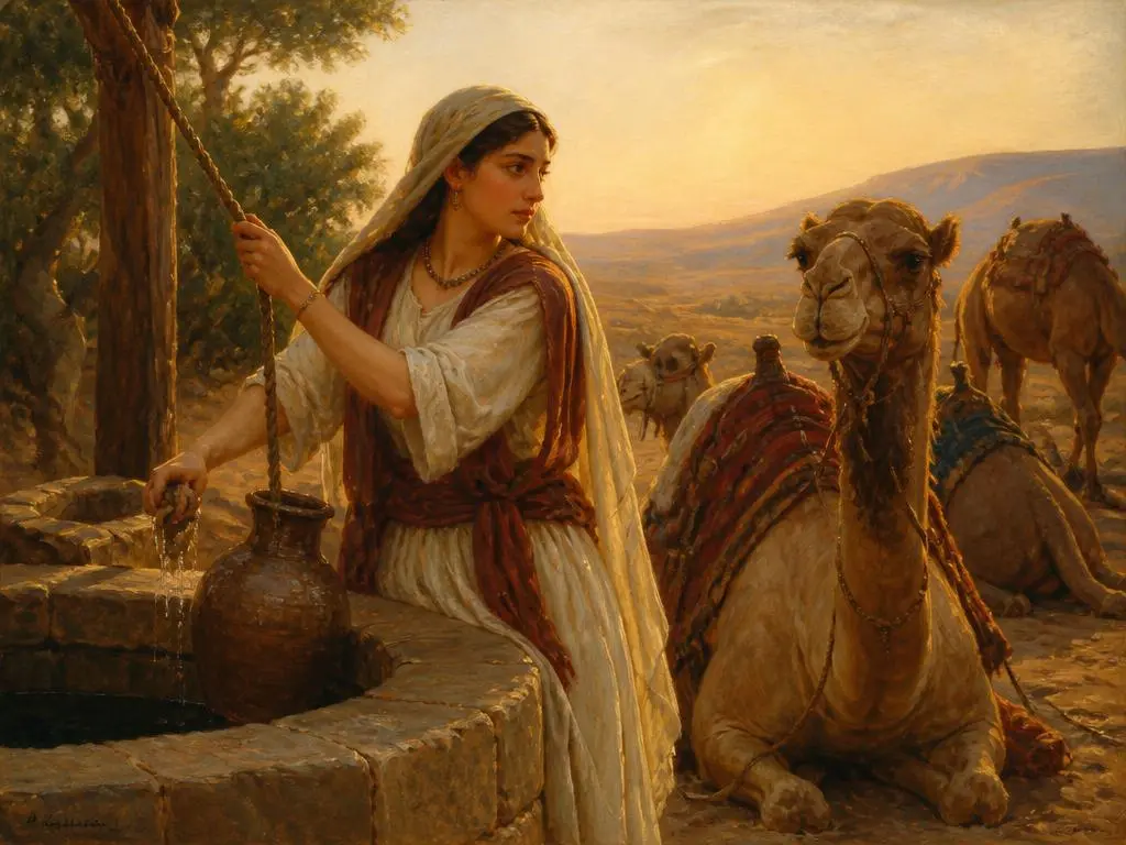 Representação artística de Rebeca, esposa de isaque, mãe de jacó e esaú, personagem da Bíblia