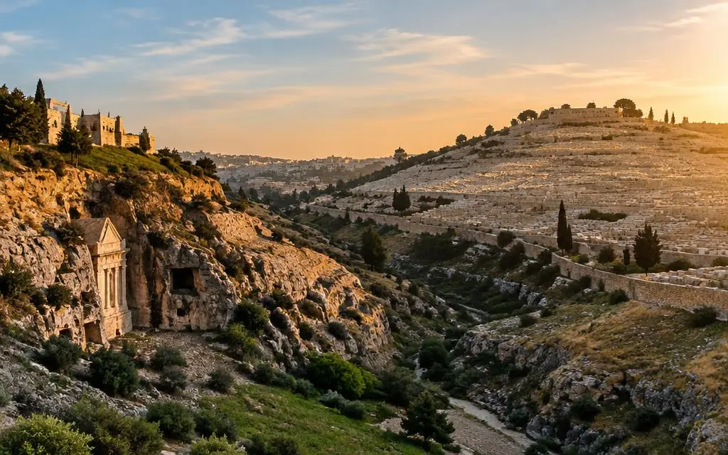 Vista de Vale de Josafá, vale bíblico em próximo a Jerusalém